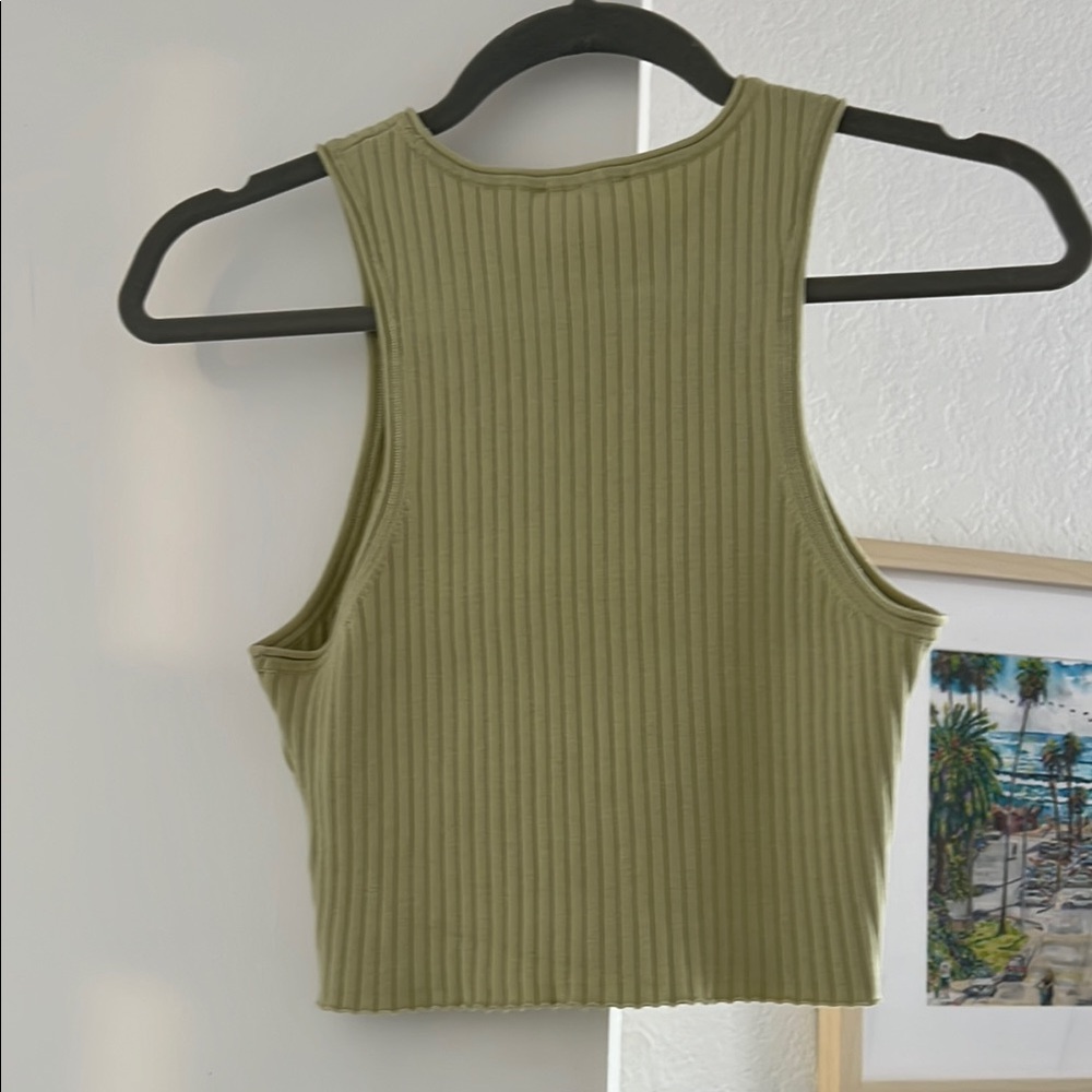 Reformation Green Ribbed Crop Tank Top - Picture 4 of 6